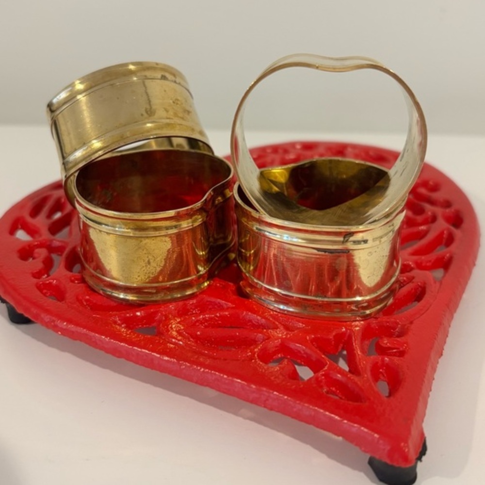 Vintage brass heart shaped napkin ring holders SET OF FOUR